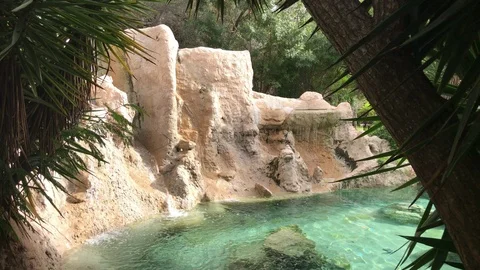 Zoom in of Waterfall  Flows to Pond at Park of Nicosia, Cyprus Stock Footage 101845590