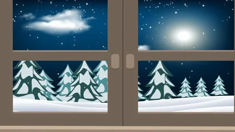 Zoom in to the window and view of a beautiful winter landscape Stock Footage 162898272