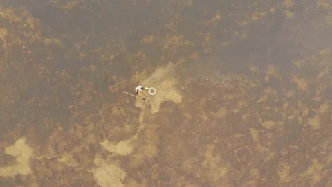 Zoom in a woman is separating the shell from the sand. Video stock 102187910