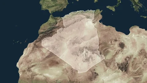 Zoom in from World Map to Algeria, Districts appear in the last 5 sec Video stock 258588422