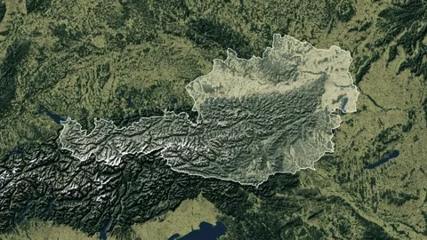 Zoom in from World Map to Austria, Districts appear in the last 5 sec Video stock 258588817