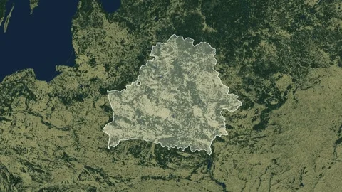Zoom in from World Map to Belarus, Districts appear in the last 5 sec Video stock 258588963