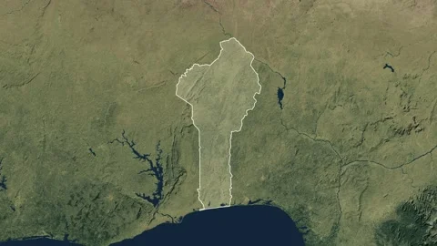 Zoom in from World Map to Benin, Districts appear in the last 5 sec Video stock 258588668
