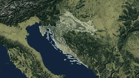 Zoom in from World Map to Croatia, Districts appear in the last 5 sec Video stock 258588792