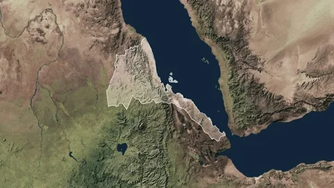 Zoom in from World Map to Eritrea, Districts appear in the last 5 sec Stock Footage 261435946