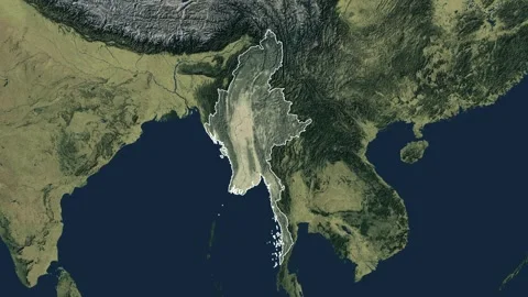Zoom in from World Map to Myanmar, Districts appear in the last 5 sec Video stock 270101436