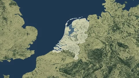 Zoom in from World Map to Netherlands, Districts appear in the last 5 sec Stock Footage 270101418