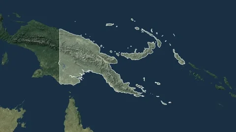 Zoom in from World Map to Papua New Guinea, Districts appear in the last 5 sec Video stock 270101142