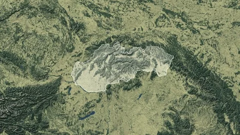 Zoom in from World Map to Slovakia, Districts appear in the last 5 sec Video stock 266294082