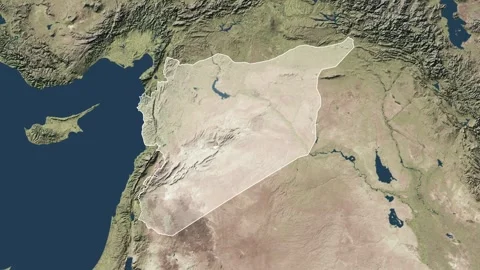 Zoom in from World Map to Syria, Districts appear in the last 5 sec Video stock 266292814