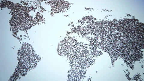 Zoom to World of People. Thousands of People Formed the World Map. Stock Footage