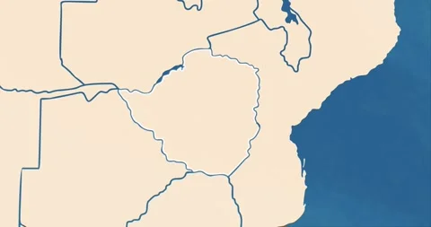 Zoom in of a zimbabwe map with most important cities and frontier lines Video stock 337432819