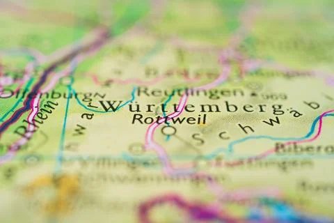 Zoomed map section highlighting Rottweil region. Stock Photos