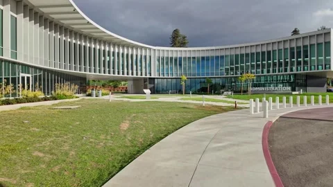 A zoomed perspective brings focus to Evergreen Valley College’s central Stock Footage 321353895