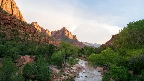 Zoomed Sunset Time Lapse at Junction Bridge In Zion Stock Footage 95757294