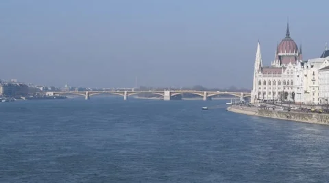 Zoomed view of Margaret Bridge from Chain Bridge, Budapest, Hungary Stock Footage 47720990