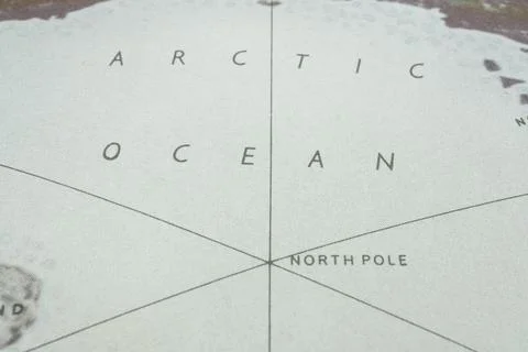 Zoomed-in, vintage map section of Arctic Ocean with Alaska visible Shows coas 스톡 사진