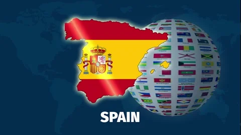 Zooming animation of Spain map with rotating globe background Stock Footage 327852064