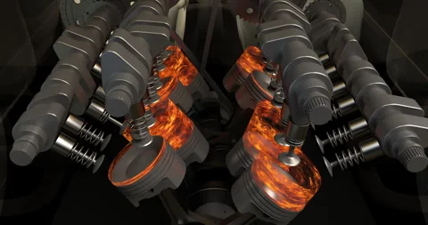 Zooming Camera Animation to Working V8 Engine Inside a Wireframe Car. Stock Footage 299686683