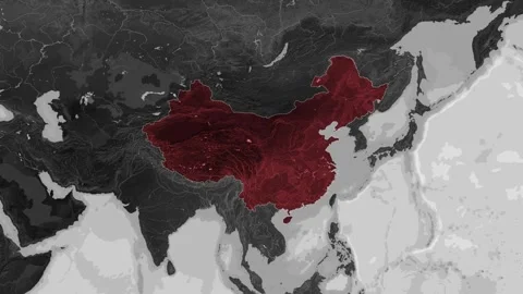 Zooming In on China on a Dark World Map Video stock 310997395