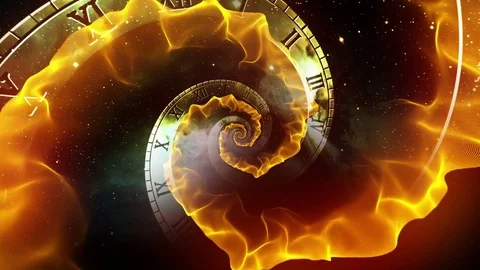 Zooming in Cosmic Infinity Clock with Roman Numerals Version 3 Orange Yellow Stock Footage 74124817