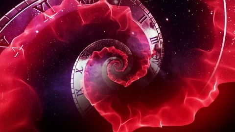 Zooming in Cosmic Infinity Clock with Roman Numerals Version 3 Red Stock Footage 74135171