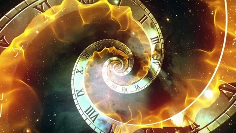 Zooming in Cosmic Infinity Clock with Roman Numerals Version 2 Orange Yellow Stock Footage 74135414