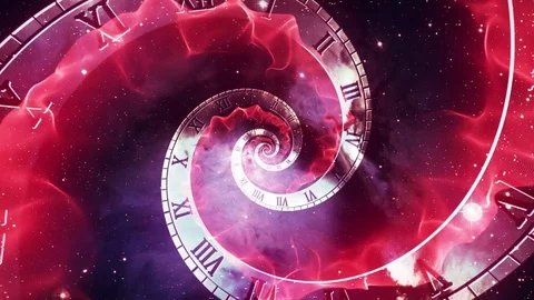 Zooming in Cosmic Infinity Clock with Roman Numerals Version 2 Red Stock Footage 74263468