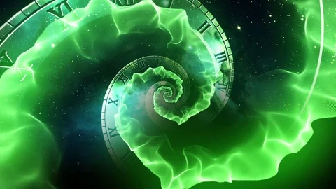 Zooming in Cosmic Infinity Clock with Roman Numerals Version 3 Green Stock Footage 74275615