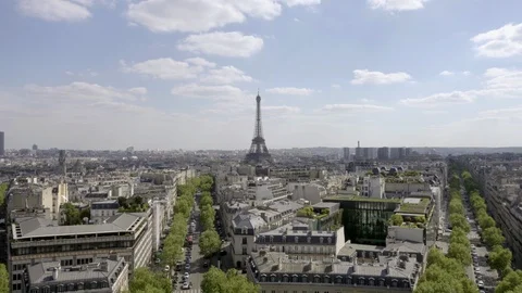 Zooming Eiffel Tower - famous landmark skyscraper high view of city Paris France Stock Footage 94006486