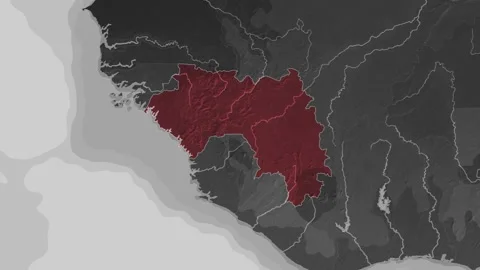 Zooming In on Guinea on a Dark World Map Video stock 311002664