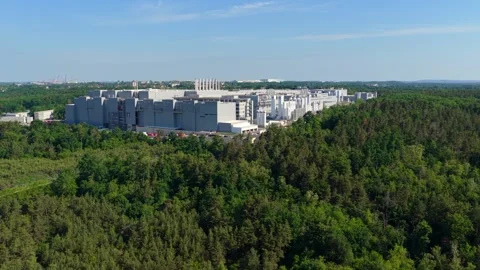 Zooming In on Infineon Semiconductor Fab in Dresden Stock Footage 340231692