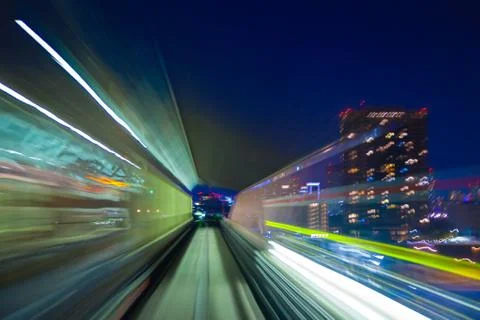 Zooming light trails from a speeding train Stock Photos