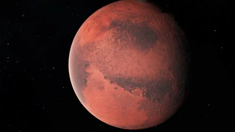 Zooming into Mars in space and orbiting around the planet Stock Footage 130231528