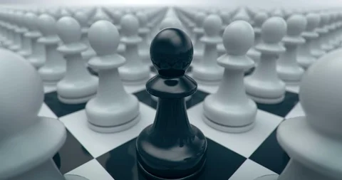 Zooming out from a unique black chess piece, 3D animation with alpha mask Stock Footage 104396089