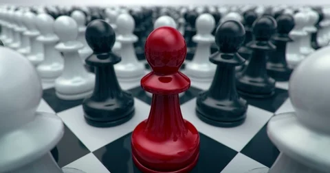 Zooming out from a unique red chess piece, 3D animation with alpha mask Stock Footage 104396130
