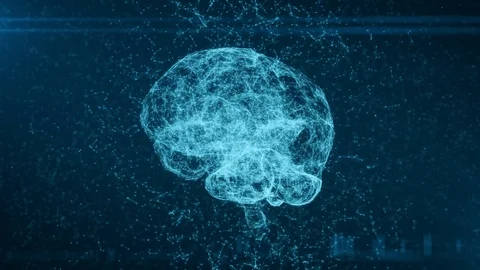 Zooming out view of rotating digital brain image on darkened background Stock Footage 115668634