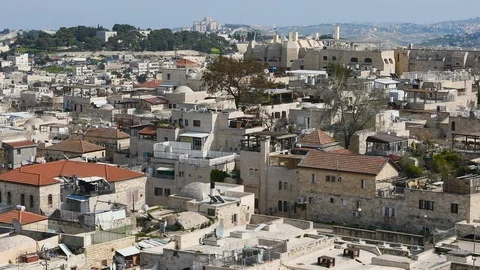 Zooming over eastern part of old city of Jerusalem Vídeos de archivo 121358169