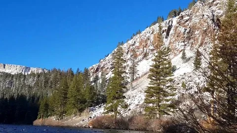 Zooming pan timelapse of a lake full of birds and snowy mountains, at a sun.. Stock Footage 72425240