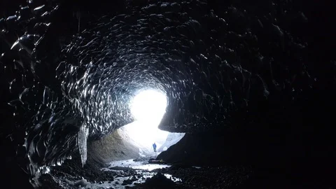 Zooming in shot of inside ice cave, Breidamerkurjokull, Vatnajokull, Iceland Stock Footage 120475767