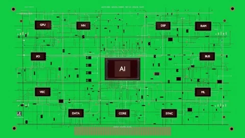 Zooming, sparking AI module lighting traces, camera pulling back showing labels Vídeos de archivo 337173204
