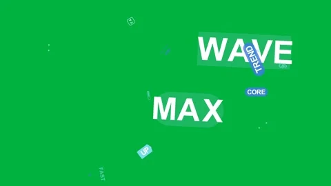 Zooming starting MAX badge, WAVE label growing, tags orbiting fading to reveal Stock Footage 333630473