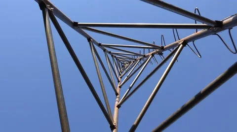 Zooming of Steel Triangle Tower for Wind Turbine.  Look from the bottom. 4K Ultr Vídeos de archivo 60239672