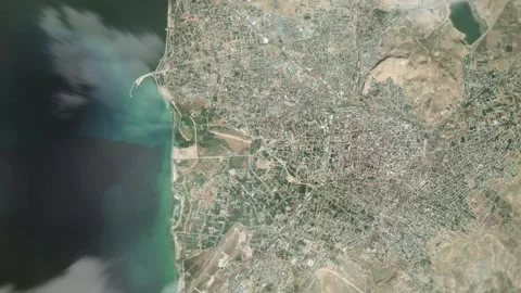 Zooming in on Van, Turkiye frome space. Realistic 3D Animation. Stock Footage 279820249
