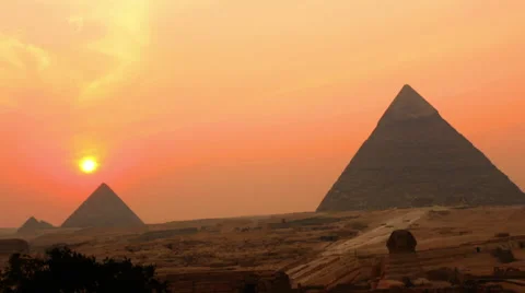 Zoon Out - Time Lapse of Sunset - The Great Pyramids of Giza - Egypt Stock Footage 61260424