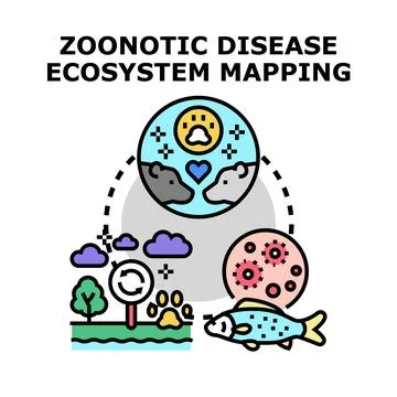 Zoonotic disease ecosystem mapping concept illustration Illustrazione stock