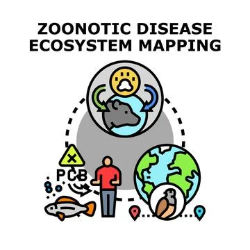 Zoonotic disease ecosystem mapping connecting human and animal health 库存插图