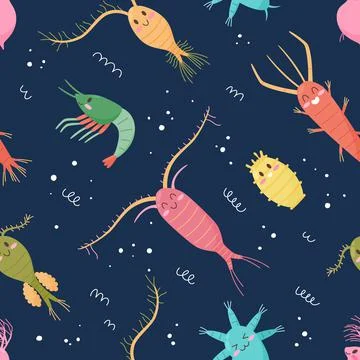 Zooplanktons drifting underwater, seamless pattern - flat vector illustration Stock Illustration