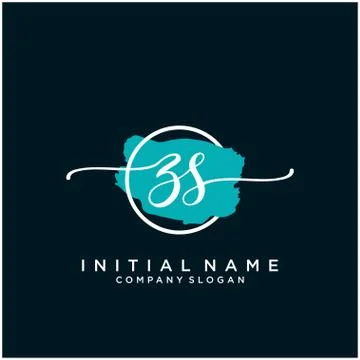 ZS Initial handwriting logo design with brush circle Stock Illustration