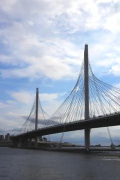 Zsd cable-stayed bridge above Neva river Stock Photos